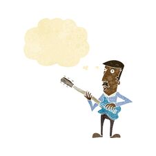 Cartoon Man Playing Electric Guitar With Thought Bubble Stock Images