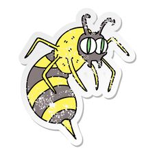 Distressed Sticker Of A Quirky Hand Drawn Cartoon Wasp Royalty Free Stock Photos