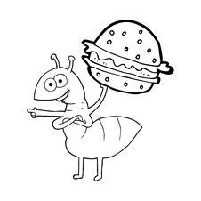 Black And White Cartoon Ant Carrying Food Stock Photos
