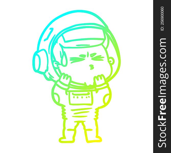 cold gradient line drawing of a cartoon stressed astronaut