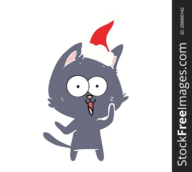 funny hand drawn flat color illustration of a cat wearing santa hat. funny hand drawn flat color illustration of a cat wearing santa hat