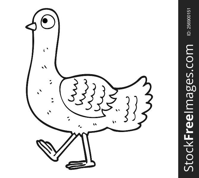 freehand drawn black and white cartoon pigeon