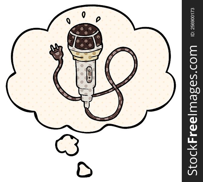 cartoon microphone with thought bubble in comic book style