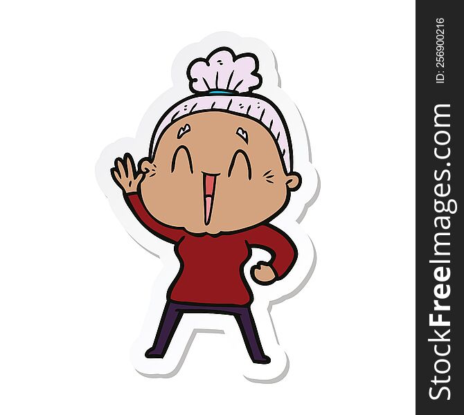 Sticker Of A Cartoon Happy Old Lady