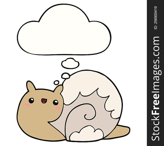cute cartoon snail with thought bubble. cute cartoon snail with thought bubble