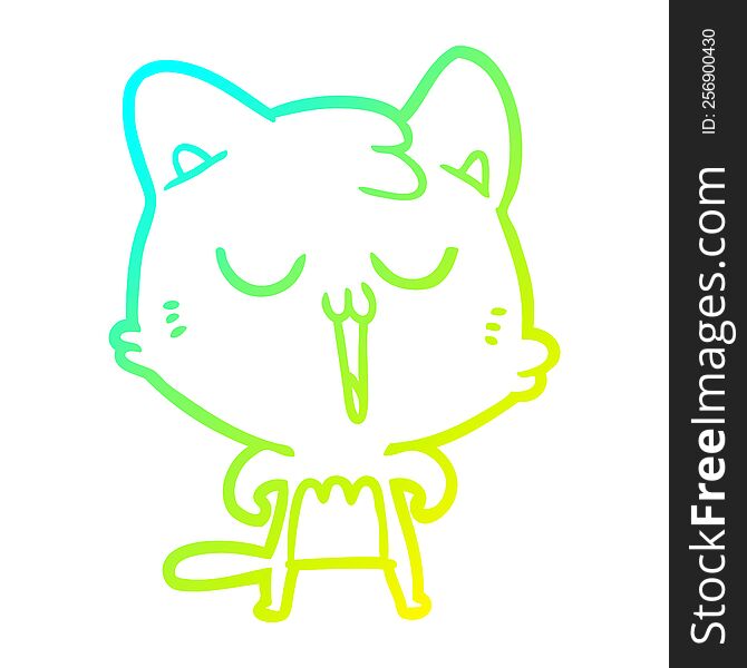 cold gradient line drawing of a cartoon cat singing