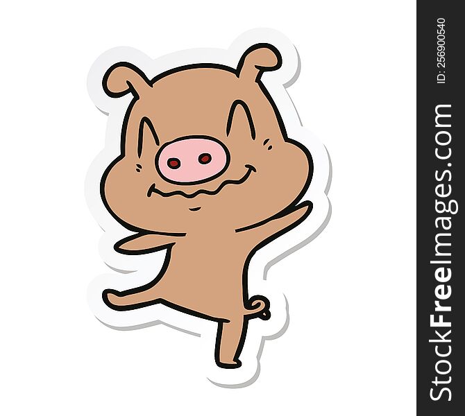 Sticker Of A Cartoon Drunk Pig