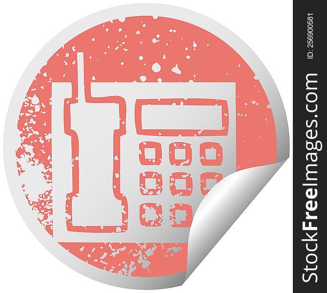 Distressed Circular Peeling Sticker Symbol Telephone