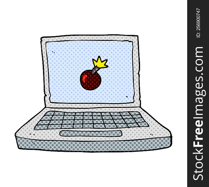 cartoon laptop computer with bomb symbol