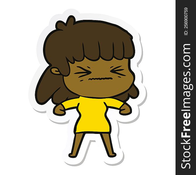 sticker of a cartoon angry girl