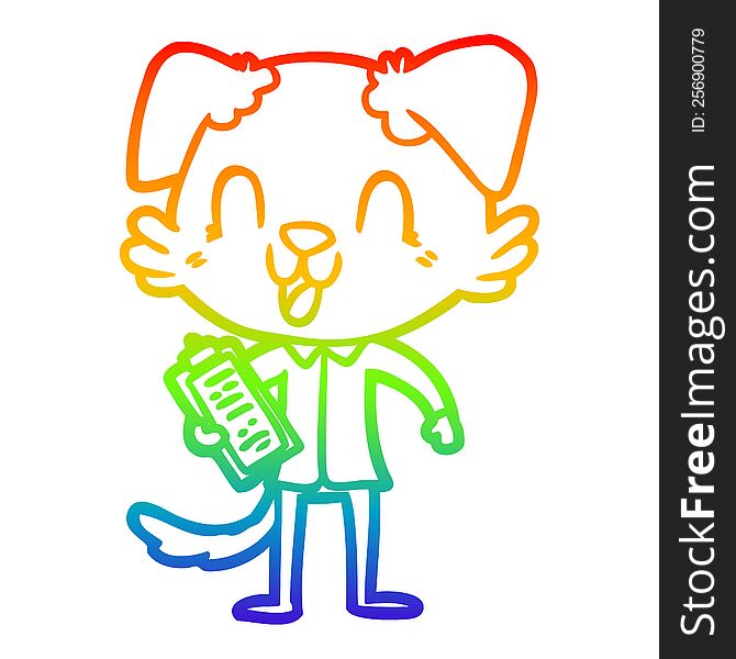 Rainbow Gradient Line Drawing Laughing Cartoon Dog Boss