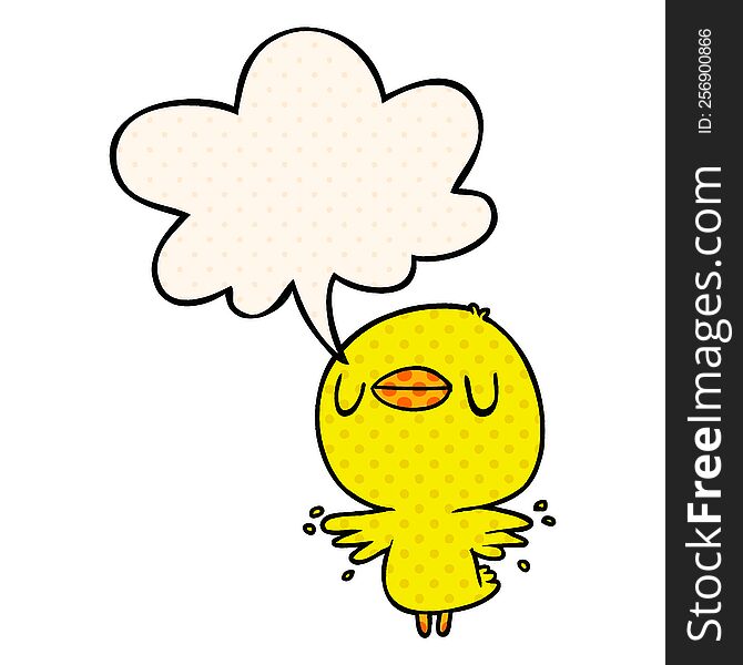 cute cartoon chick flapping wings and speech bubble in comic book style