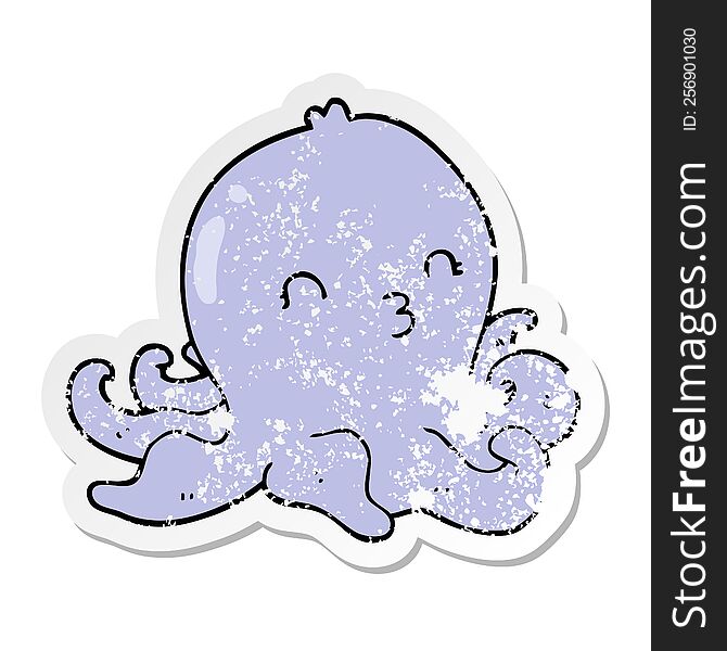 distressed sticker of a cartoon octopus