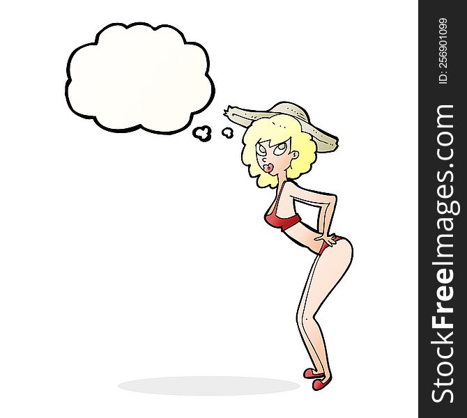 cartoon pin-up beach girl with thought bubble