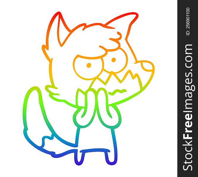 rainbow gradient line drawing of a cartoon annoyed fox