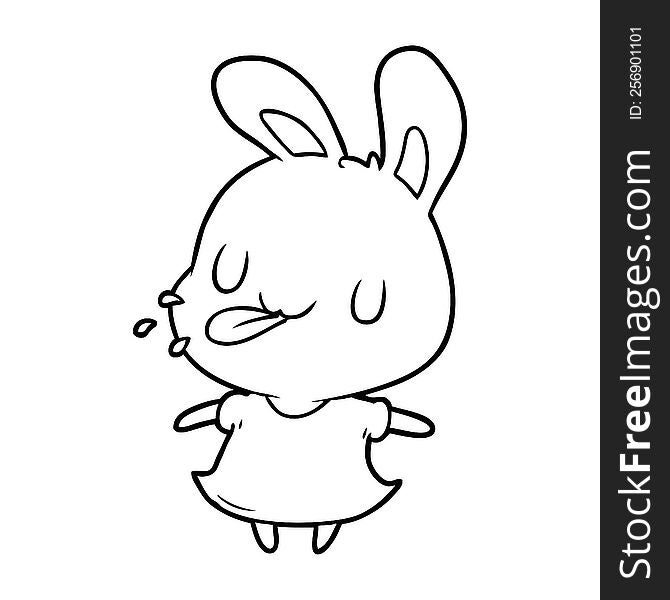cute line drawing of a rabbit blowing raspberry. cute line drawing of a rabbit blowing raspberry