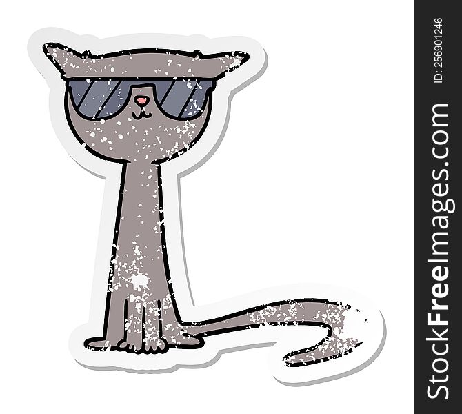 distressed sticker of a cartoon cool cat