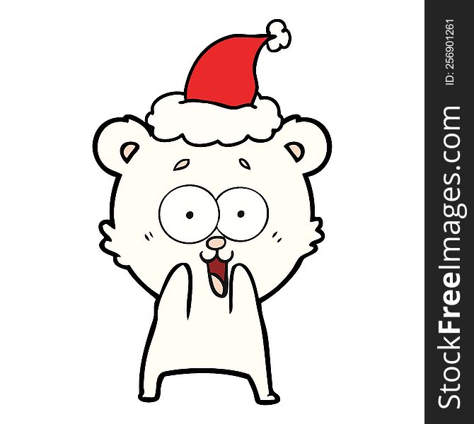 excited teddy bear line drawing of a wearing santa hat