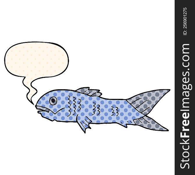 Cartoon Fish And Speech Bubble In Comic Book Style