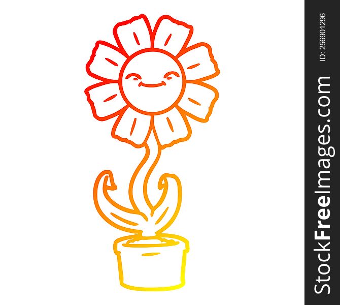 warm gradient line drawing of a happy cartoon flower