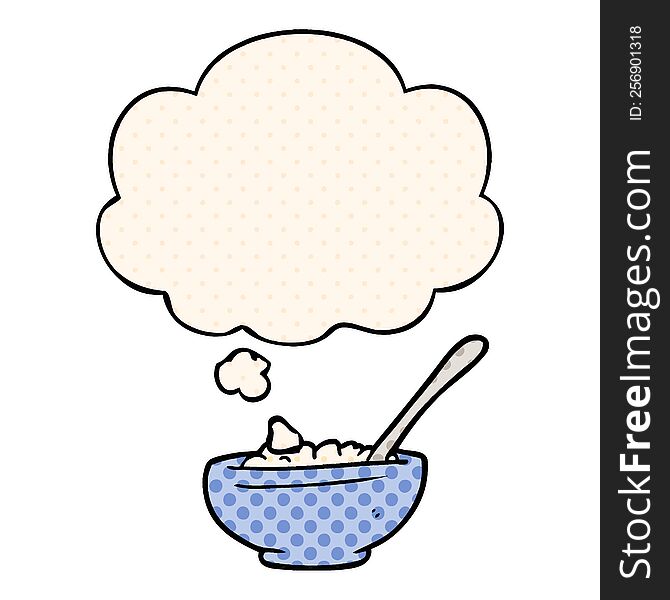 Cartoon Bowl Of Rice And Thought Bubble In Comic Book Style