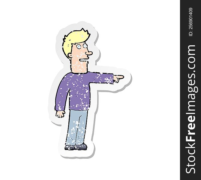 Retro Distressed Sticker Of A Cartoon Man Pointing