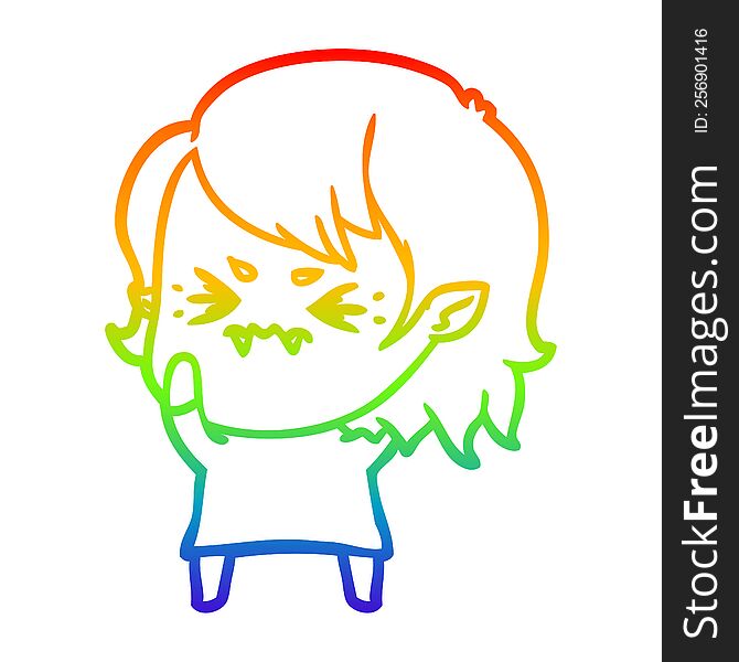 rainbow gradient line drawing of a annoyed cartoon vampire girl