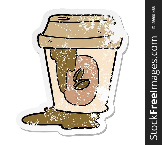 distressed sticker of a messy coffee cup cartoon