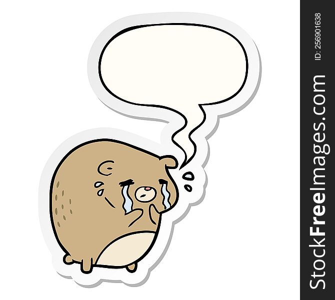 Cartoon Crying Bear And Speech Bubble Sticker