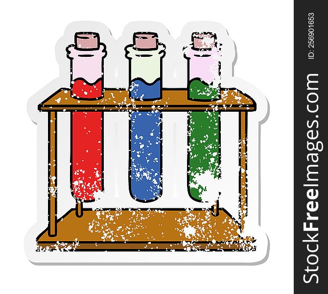 hand drawn distressed sticker cartoon doodle of a science test tube
