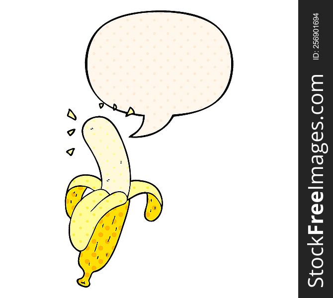 Cartoon Banana And Speech Bubble In Comic Book Style