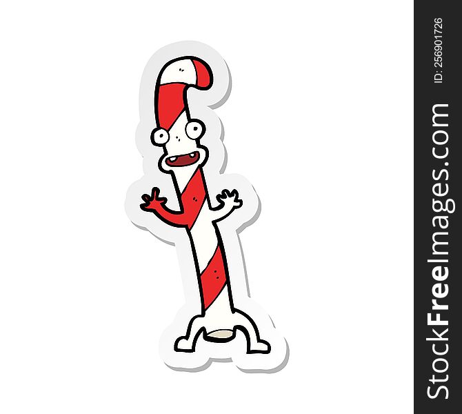 sticker of a cartoon dancing christmas candy cane
