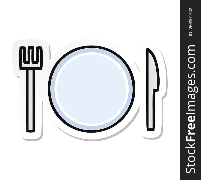 Sticker Of A Cute Cartoon Plate And Cutlery