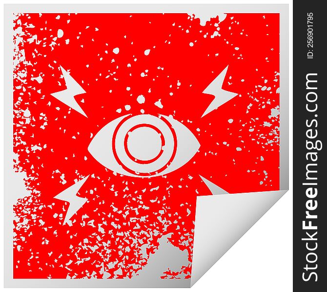 distressed square peeling sticker symbol of a mystic eye