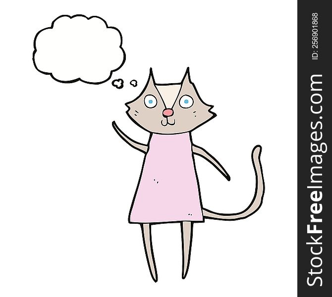 Cute Cartoon Cat Waving With Thought Bubble