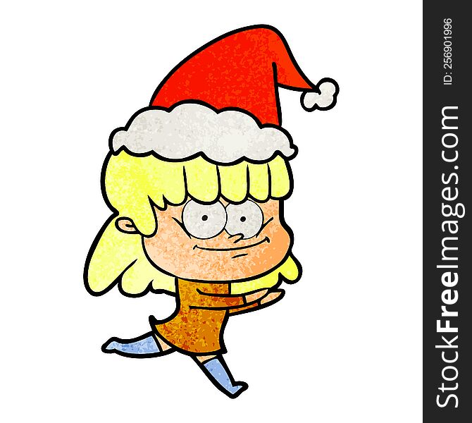 Textured Cartoon Of A Smiling Woman Wearing Santa Hat