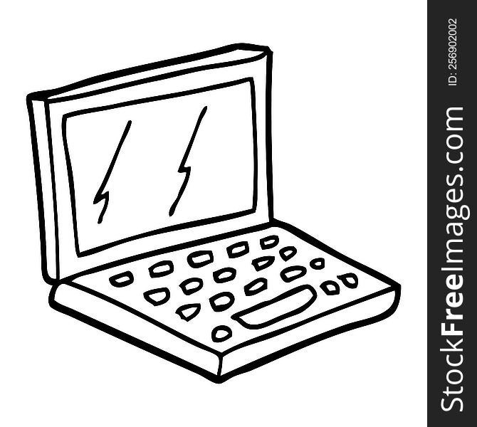 black and white cartoon laptop computer