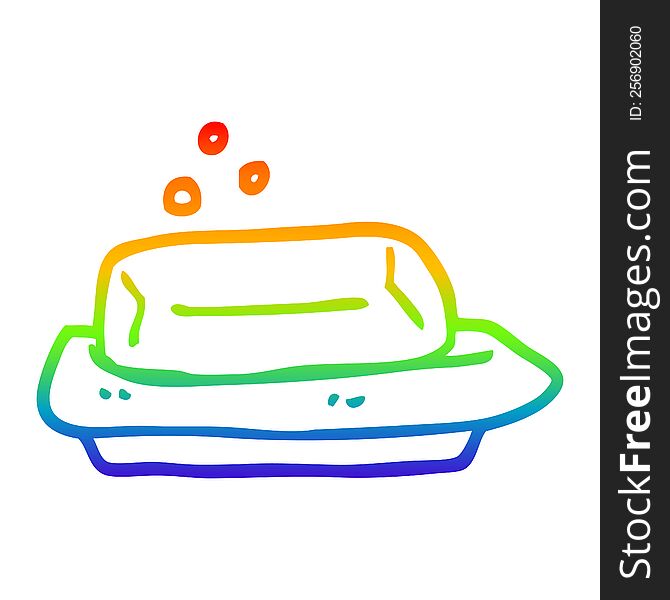 rainbow gradient line drawing of a cartoon soap and dish