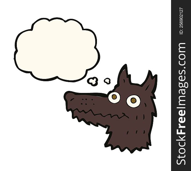 cartoon wolf head with thought bubble