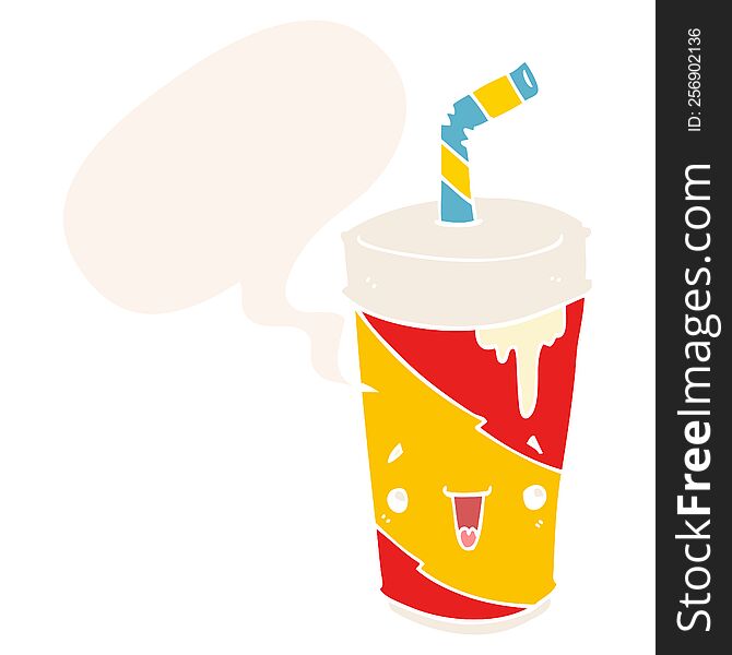 cartoon soda cup with speech bubble in retro style