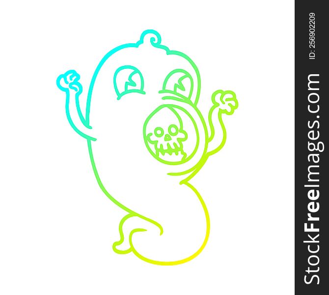 cold gradient line drawing of a cartoon ghost