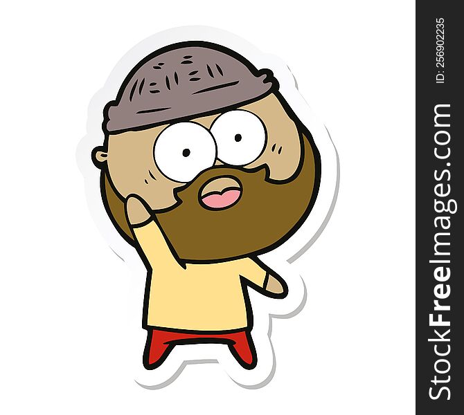 Sticker Of A Cartoon Bearded Man Holding Up Hand