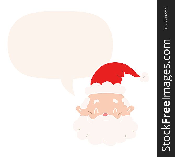 Cartoon Santa Claus Face And Speech Bubble In Retro Style