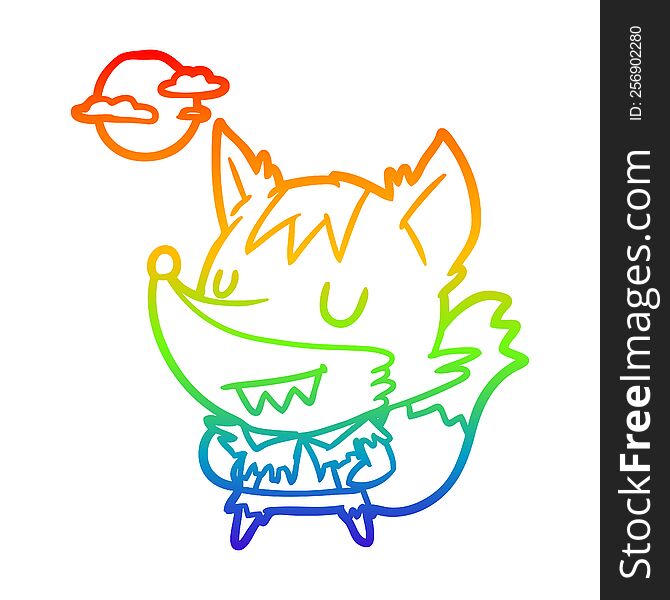 rainbow gradient line drawing of a halloween werewolf