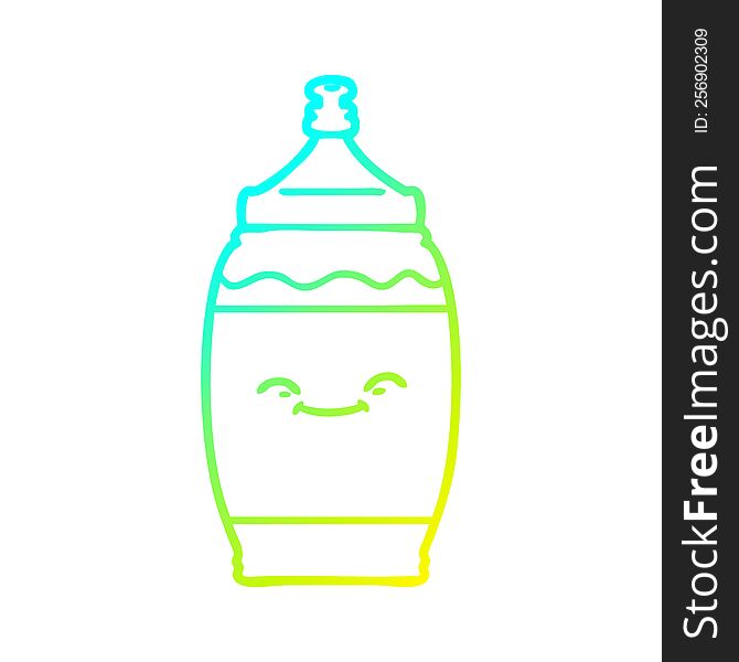 cold gradient line drawing of a cartoon happy water bottle