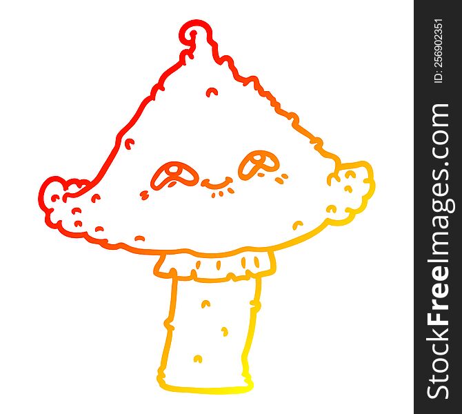 Warm Gradient Line Drawing Cartoon Mushroom With Face