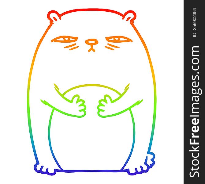 rainbow gradient line drawing of a cartoon tired annoyed bear
