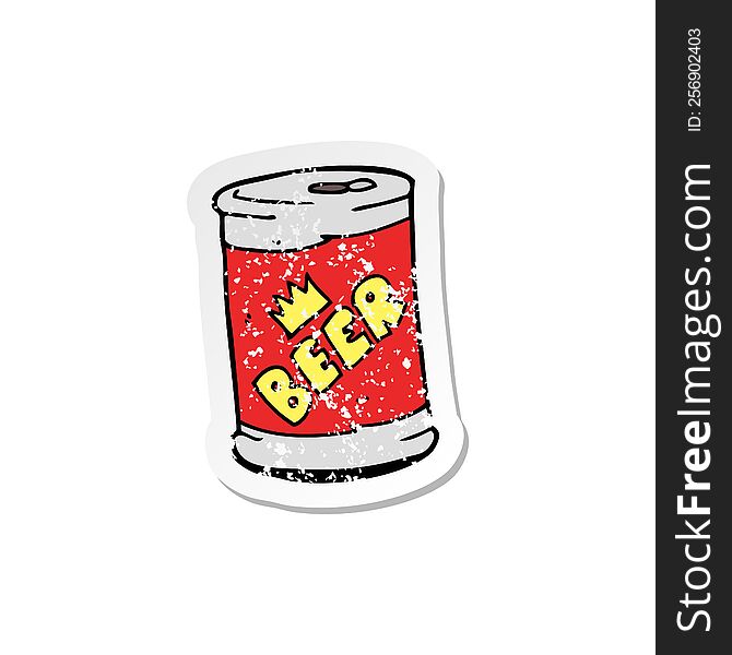 Retro Distressed Sticker Of A Cartoon Beer Can