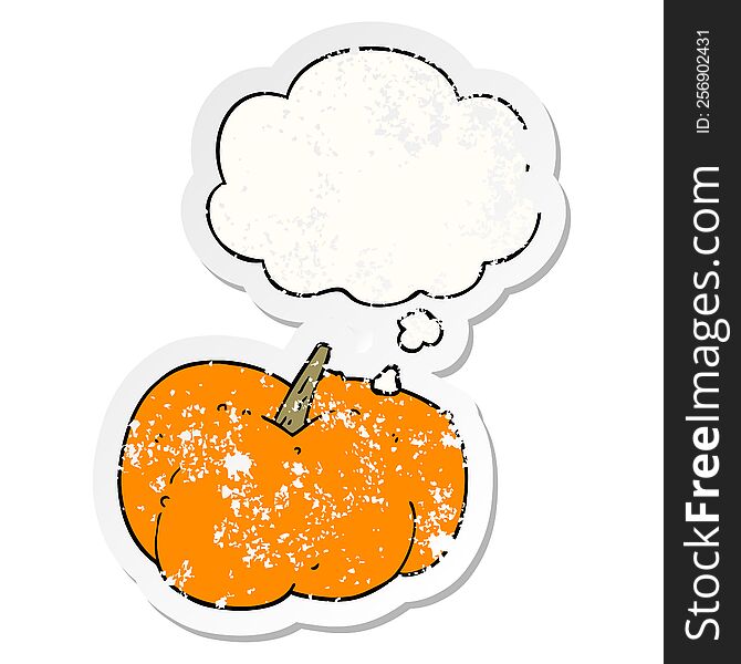 cartoon pumpkin squash with thought bubble as a distressed worn sticker