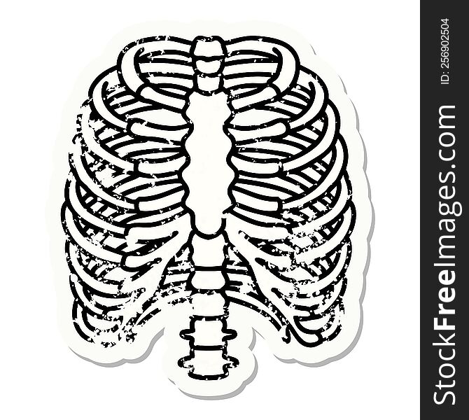 Traditional Distressed Sticker Tattoo Of A Rib Cage